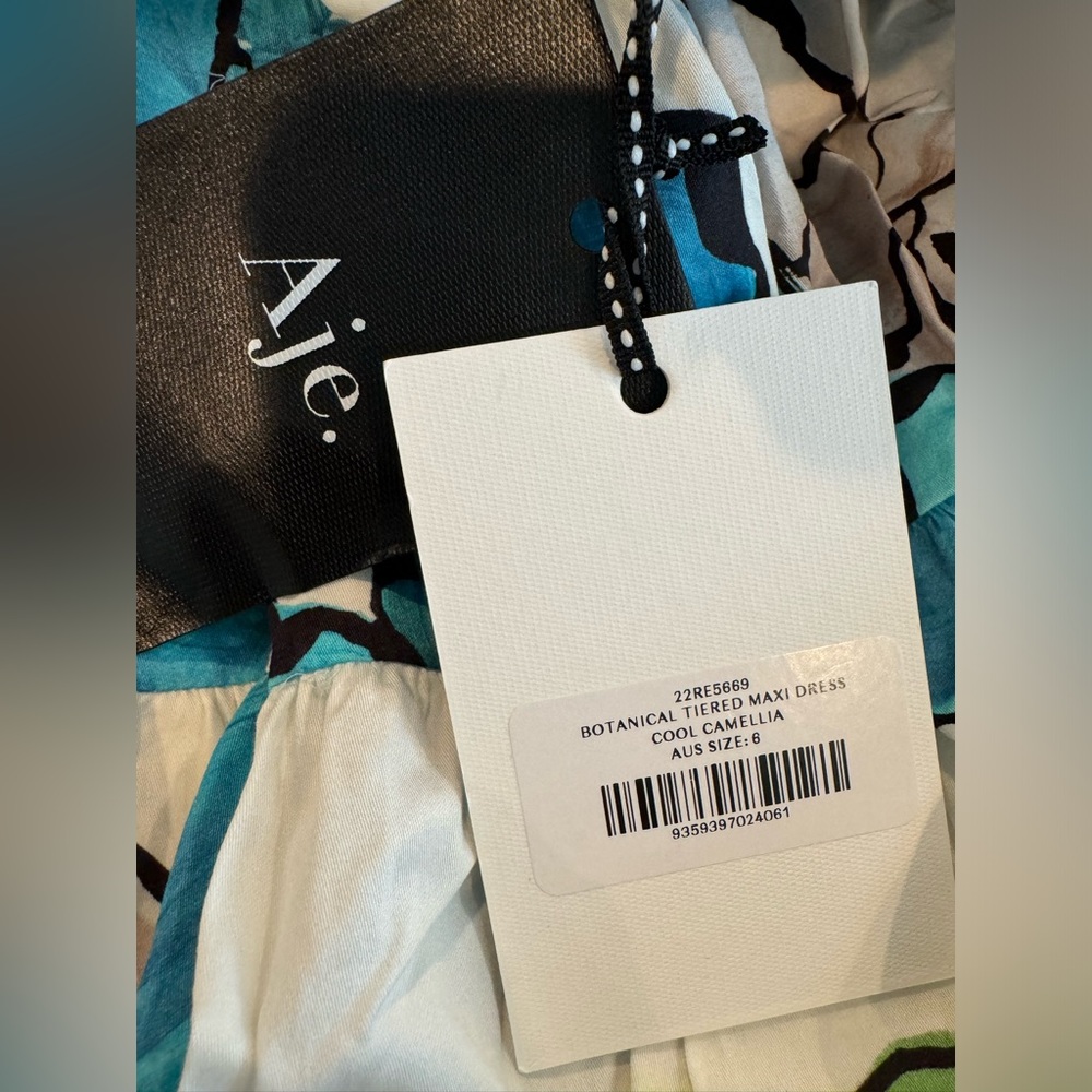 Aje White Maxi Dress with Blue and Green Floral Print - Picture 4 of 4